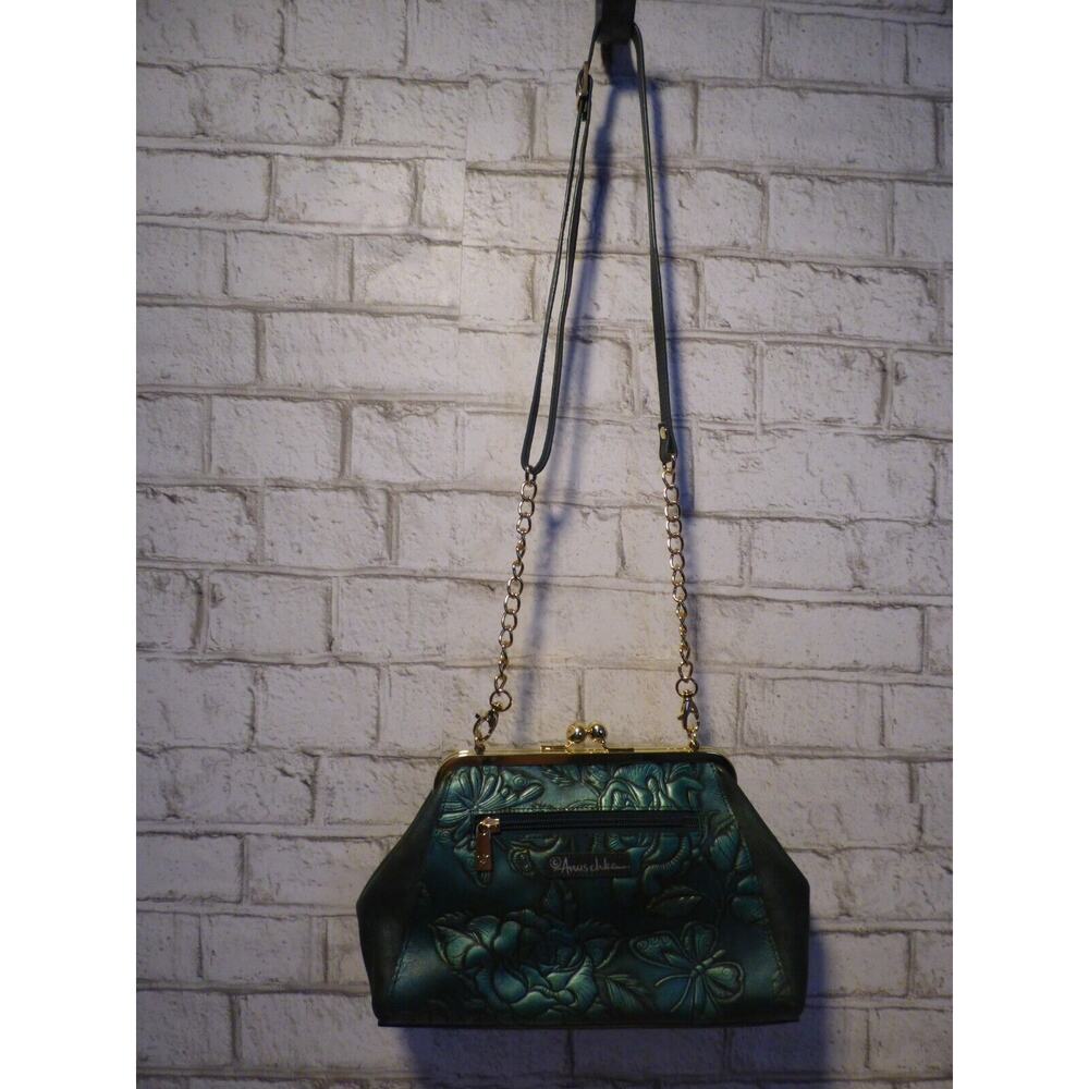 Anuschka 707 Leather Tooled Rose Clasp Top Shoulder Purse NEW